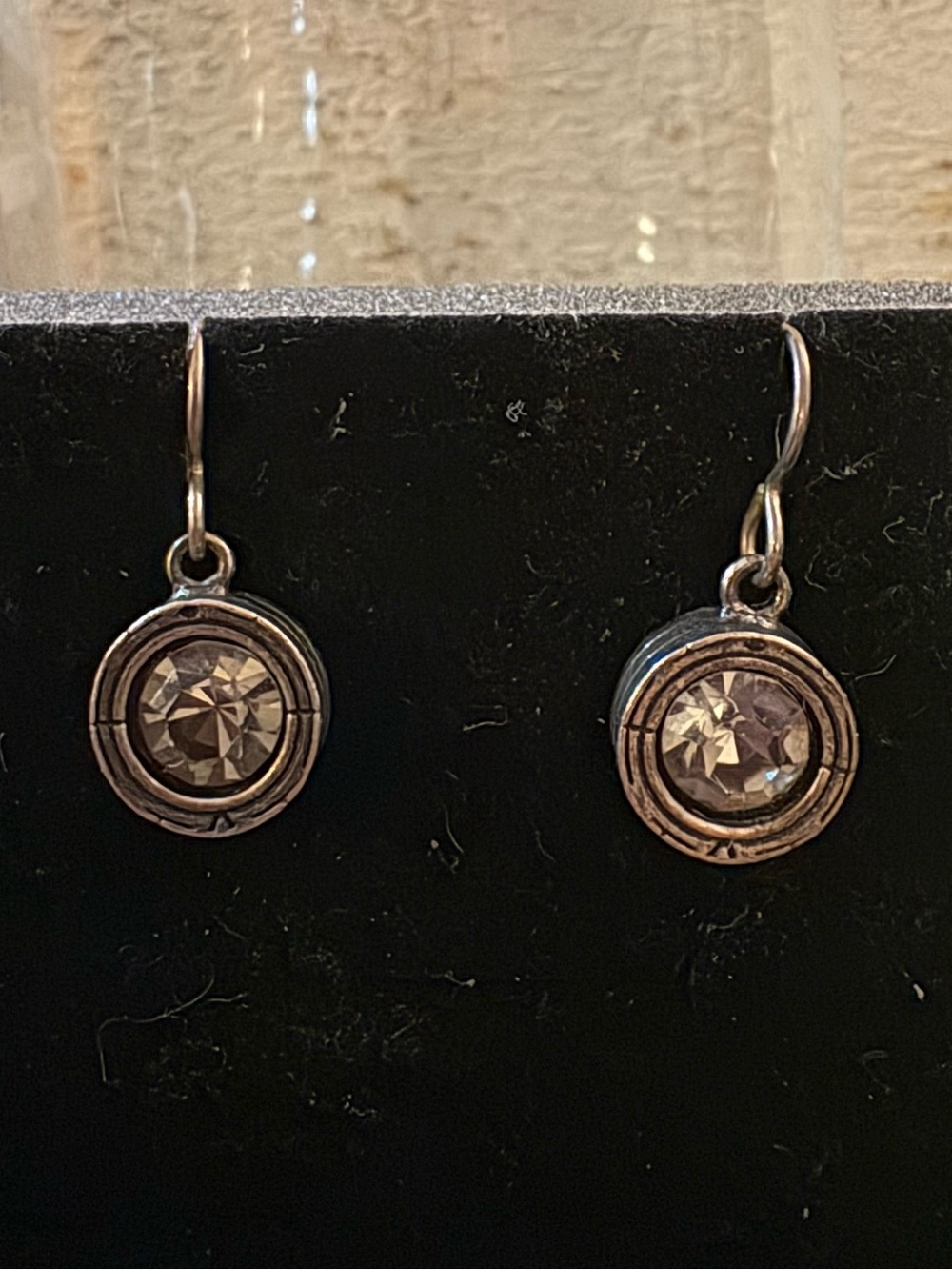 Patricia Locke Stamped Small Silver Tone Crystal Drop Earrings (EUC)